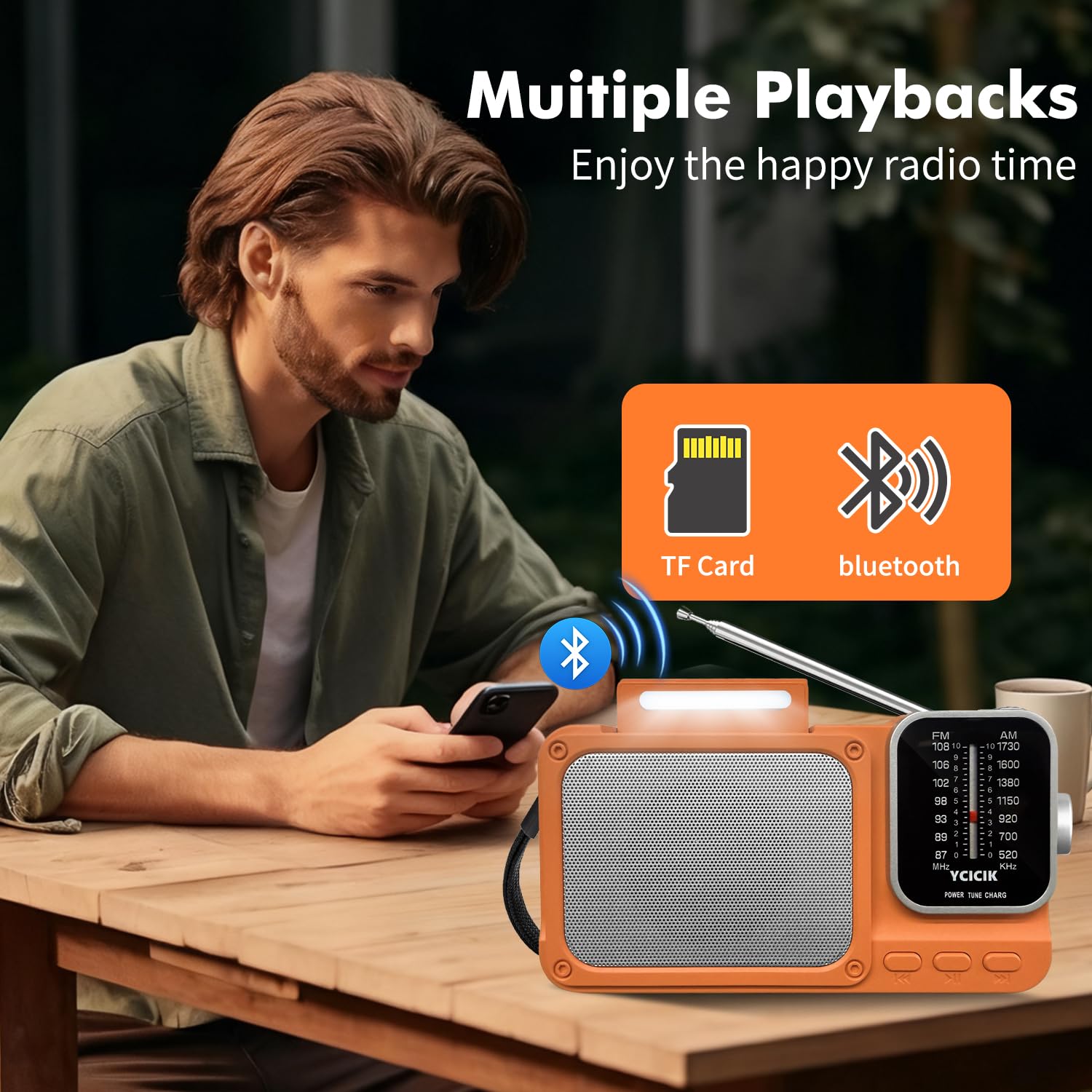 Ycicik Portable AM/FM Radio with Bluetooth, Rechargeable Battery
